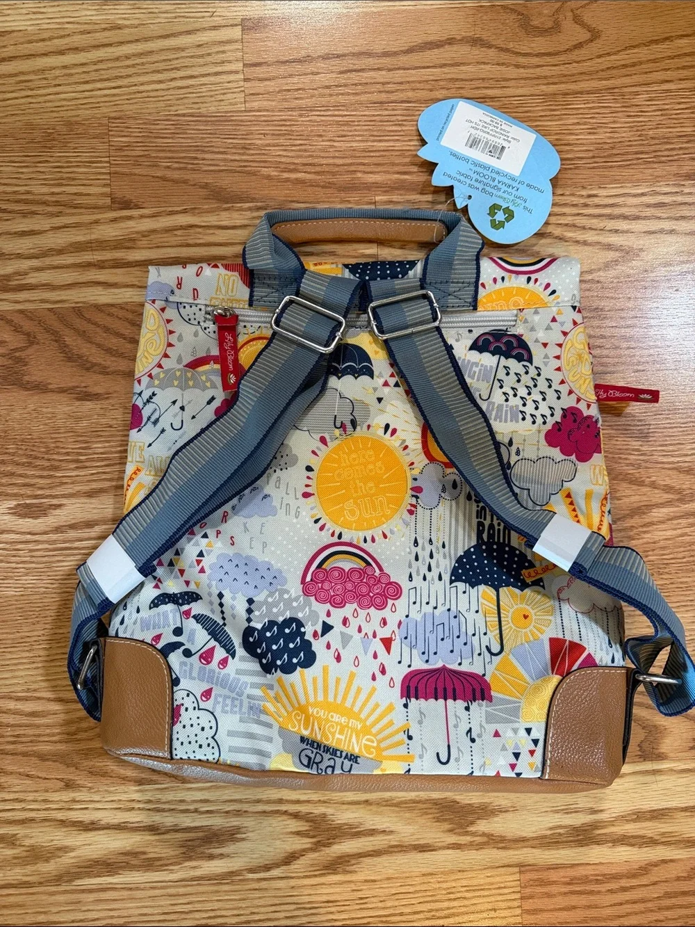 NWT!!!! Lily Bloom eco friendly Cream Multi-Color Rain & Sun Print Backpack